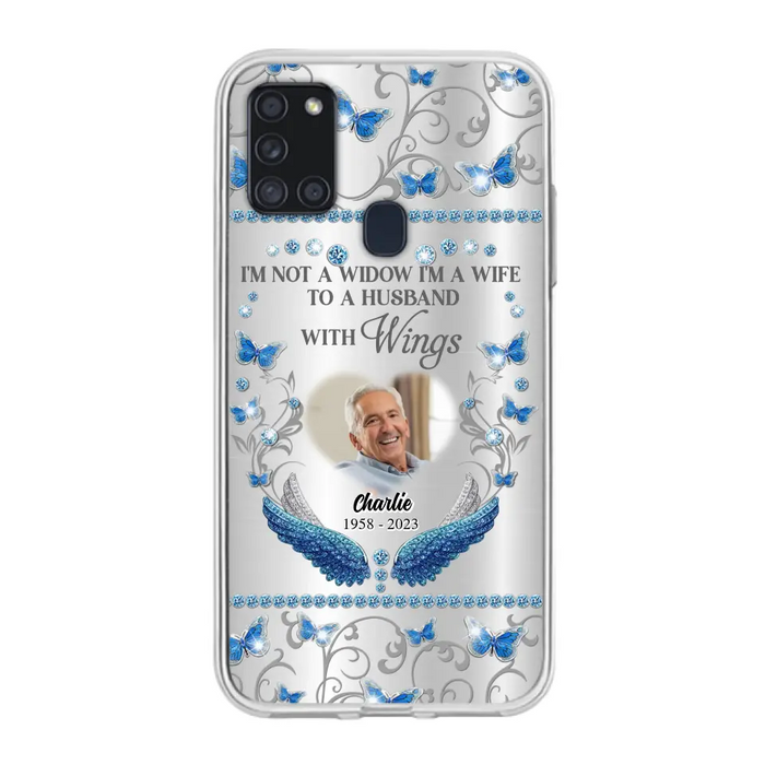 Custom Personalized Memorial Photo Phone Case - Memorial Gift Idea for Mother's Day/Father's Day - I'm Not A Widow I'm A Wife To A Husband With Wings - Cases For iPhone/Samsung