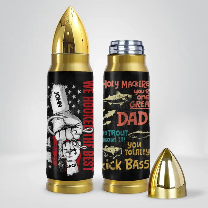 Custom Personalized Fishing Dad Bullet Tumbler - Upto 4 Children - Gift Idea For Father's Day - Holy Mackerel, You're One Great Dad