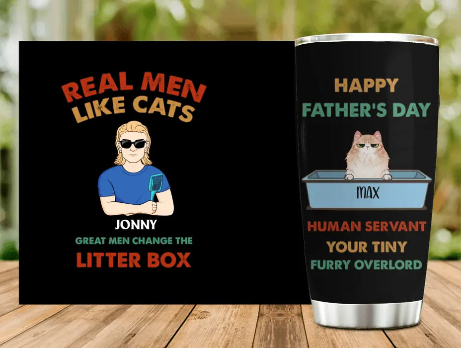 Custom Personalized Cat Dad Tumbler - Upto 4 Cats - Father's Day Gift Idea For Cat Lovers - Happy Father's Day Human Servant