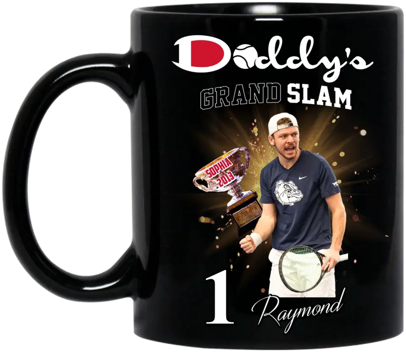 Personalized Daddy Coffee Mug - Up to 4 Children - Father's Day Gift Idea for Tennis Lovers - Daddy's Grand Slam