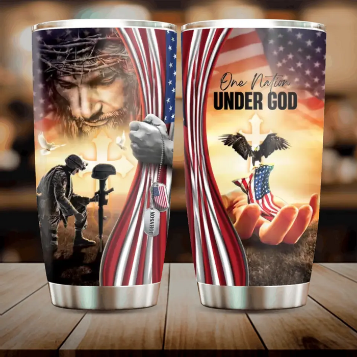 Custom Personalized Veteran Tumbler - Gift Idea For Veteran/Father's Day - One Nation Under God