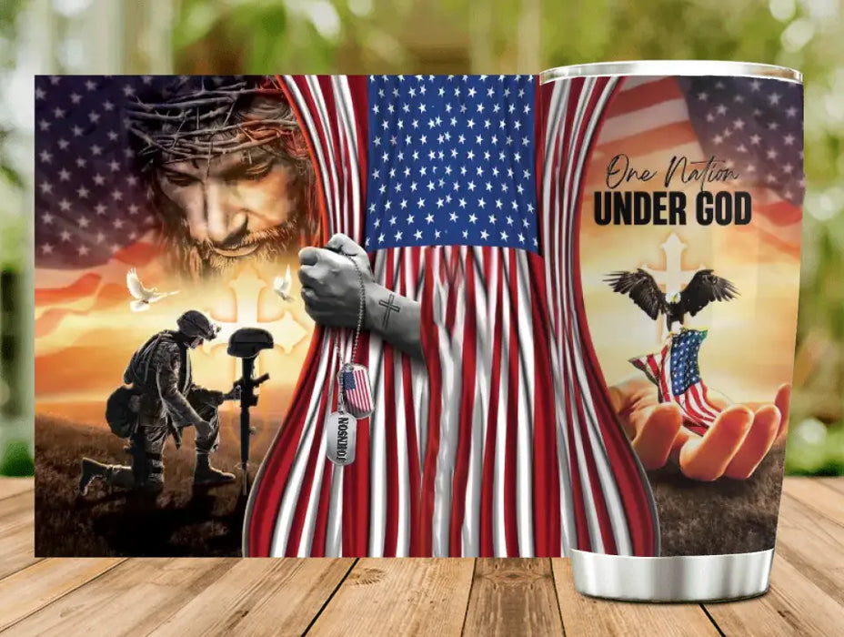 Custom Personalized Veteran Tumbler - Gift Idea For Veteran/Father's Day - One Nation Under God