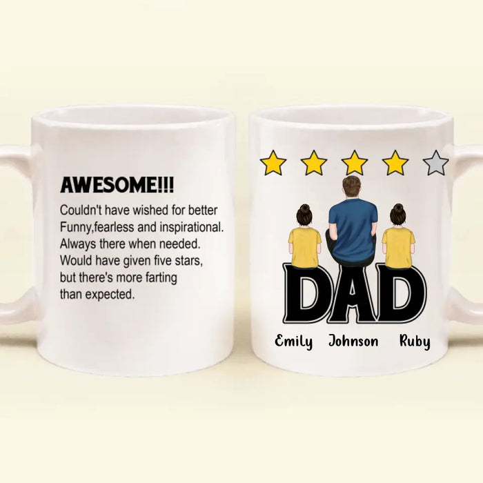 Custom Personalized Dad Rating Coffee Mug - Father's Day Gift Idea For Dad -Upto 4 Kids - Awesome! Couldn't Have Wished For Better