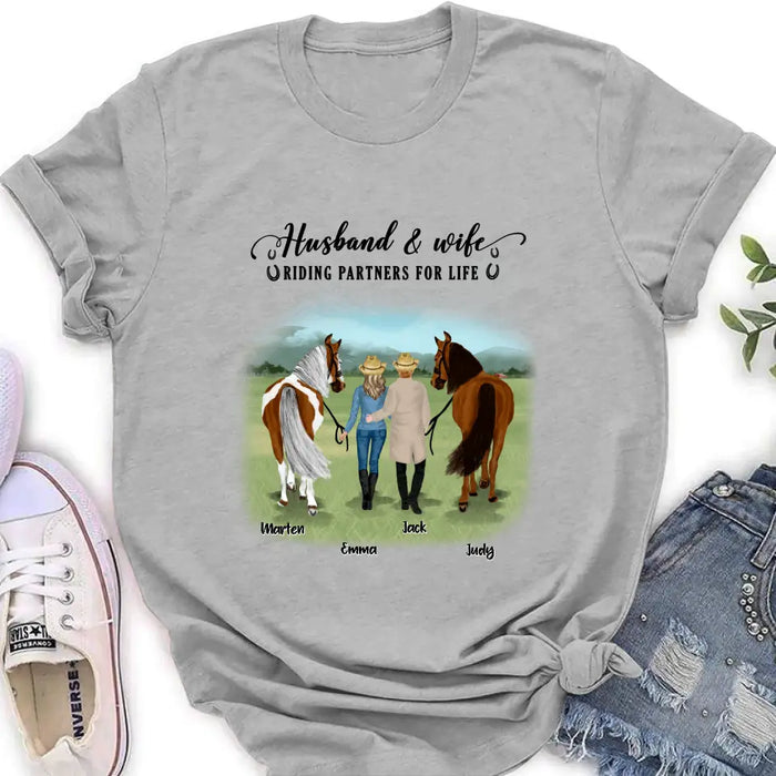 Custom Personalized Horse Couple T-shirt/Hoodie/Sweatshirt/Sleeve - Best Gift For Couple, Lover - Husband And Wife Riding Partners For Life