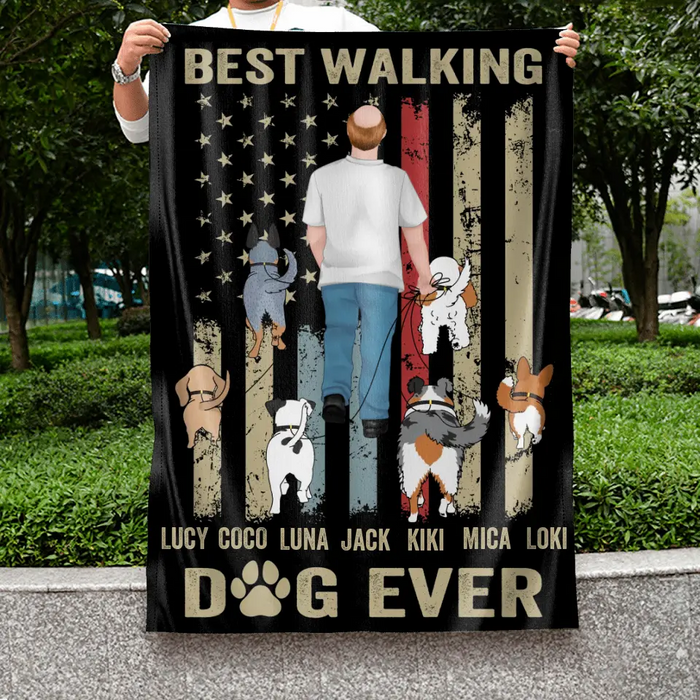 Custom Personalized Dad Dog Flag Sign - Gift Idea For Dog Lovers/Father's Day - Upto 6 Dogs - Best Walking Dog Ever