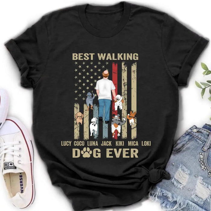 Custom Personalized Dad Dog Shirt/Hoodie - Gift Idea For Dog Lovers/Father's Day - Upto 6 Dogs - Best Walking Dog Ever