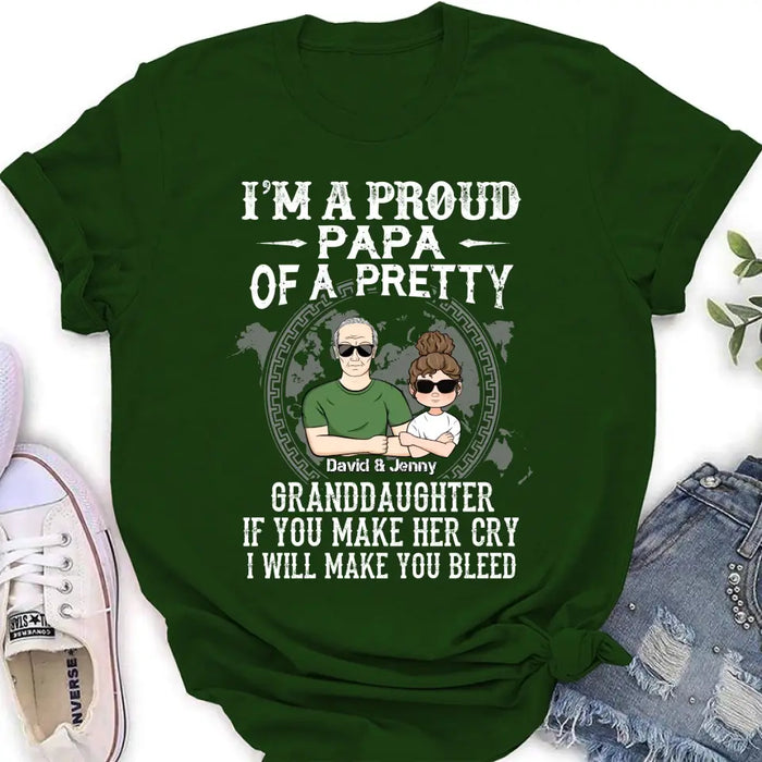 Custom Personalized Grandpa Shirt/Hoodie - Father's Day Gift Idea for Grandpa - I'm A Proud Papa Of A Pretty Granddaughter