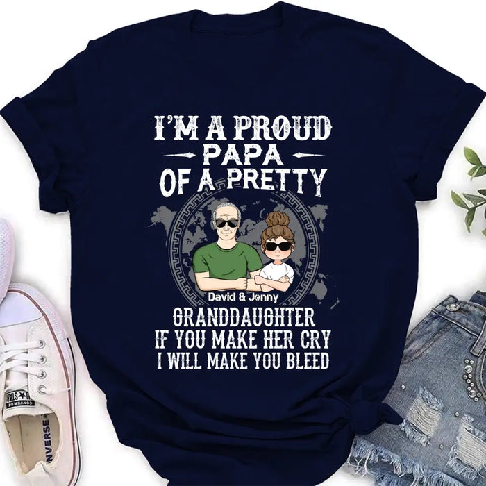 Custom Personalized Grandpa Shirt/Hoodie - Father's Day Gift Idea for Grandpa - I'm A Proud Papa Of A Pretty Granddaughter