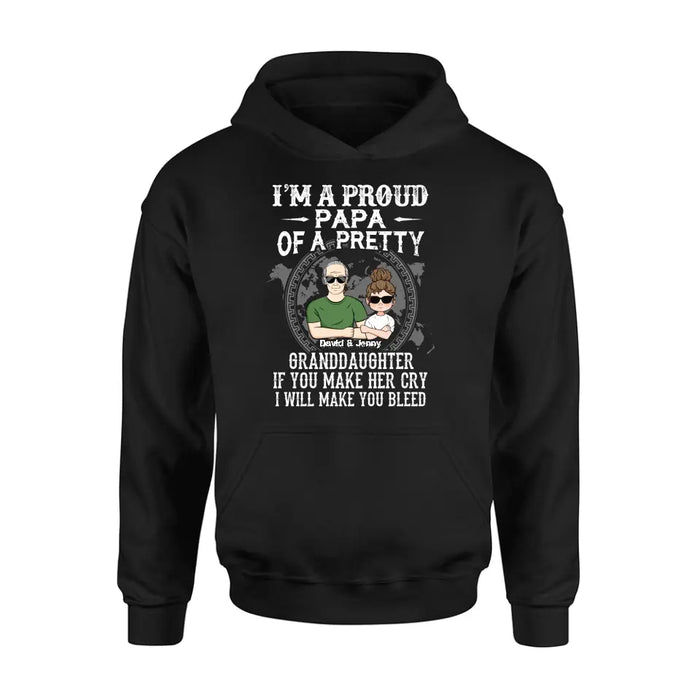 Custom Personalized Grandpa Shirt/Hoodie - Father's Day Gift Idea for Grandpa - I'm A Proud Papa Of A Pretty Granddaughter