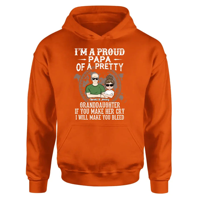 Custom Personalized Grandpa Shirt/Hoodie - Father's Day Gift Idea for Grandpa - I'm A Proud Papa Of A Pretty Granddaughter