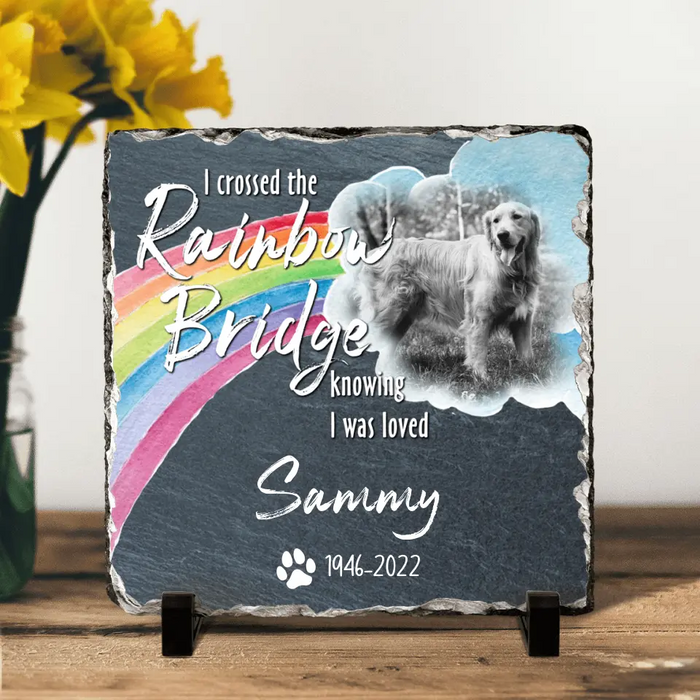 Custom Personalized Memorial Photo Square Lithograph - Memorial Gift Idea - I Crossed The Rainbow Bridge Knowing I Was Loved