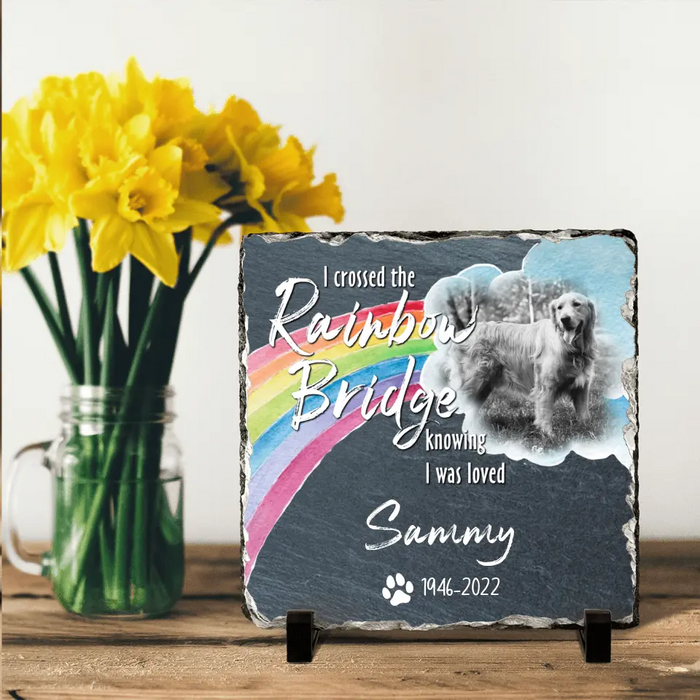 Custom Personalized Memorial Photo Square Lithograph - Memorial Gift Idea - I Crossed The Rainbow Bridge Knowing I Was Loved