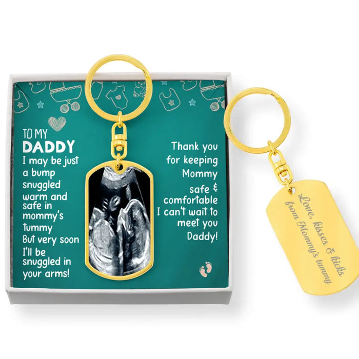 Custom Personalized To My Daddy Tag Keychain With Message Card - Gift Idea For Dad/Father's Day - I Can't Wait To Meet You Daddy