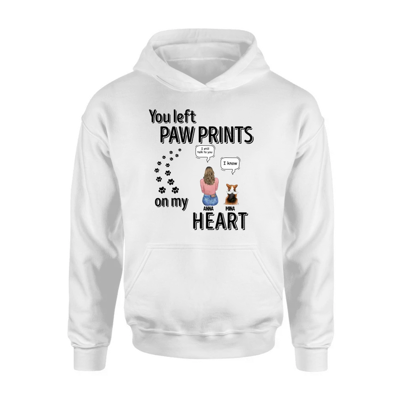 Personalized Memorial T-shirt/Long Sleeve/Sweatshirt/Hoodie - Up to 4 Pets - Gift Idea For Dog/Cat/Rabbit Lover - Mother's Day/Father's Day Gift - You Left Paw Prints On My Heart