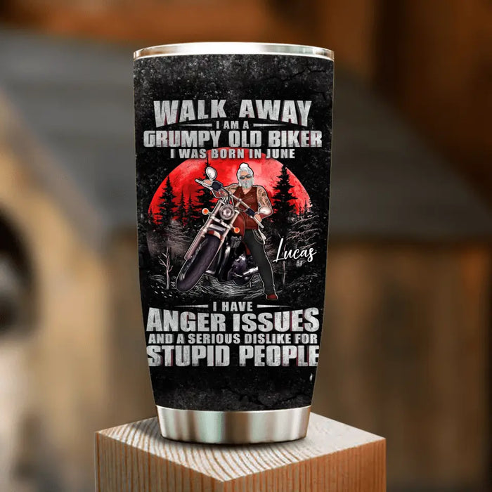 Custom Personalized Biker Tumbler - Father's Day Gift Idea For Biker - Walk Away I Am A Grumpy Old Biker