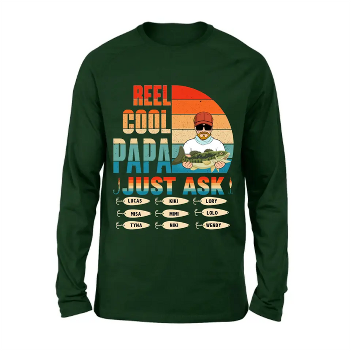 Custom Personalized Reel Cool Dad Shirt/Hoodie - Gift Idea For Father's Day/Grandpa/Fishing Lovers - Upto 9 Kids - Reel Cool Papa Just Ask