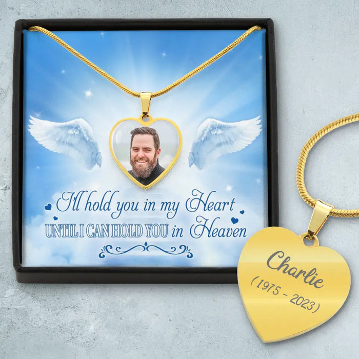 Personalized Memorial Photo Heart Necklace With Message Card - Memorial Gift Idea For Father's Day - I Will Hold You In My Heart Until I Can Hold You In Heaven
