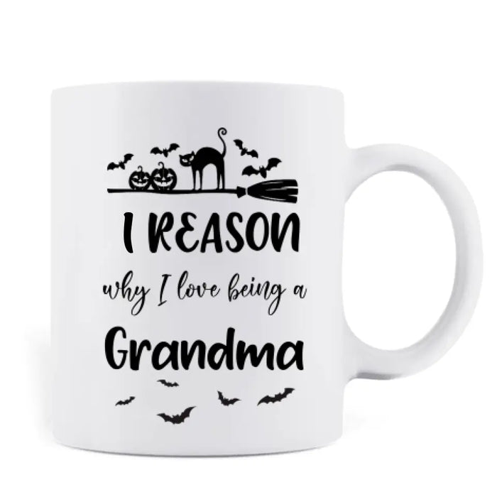 Custom Personalized Halloween Kids Mug - Upto 10 Kids - Halloween Gift Idea For Grandma/Granpa - Reason Why I Love Being A Grandma