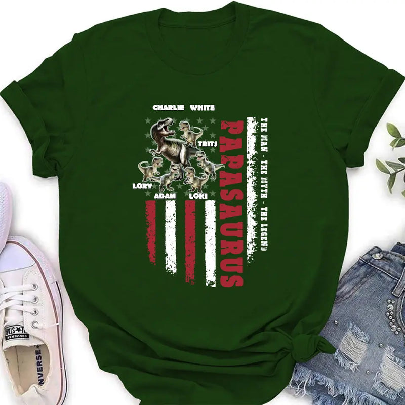 Personalized Papasaurus Shirt/Hoodie - Gift Idea For Father's Day - Up to 5 Kids - Papasaurus The Man The Myth The Legend