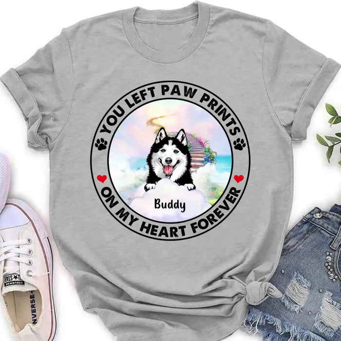 Custom Personalized Pet Shirt/Hoodie - Upto 2 Dogs/Cats - Memorial Gift Idea for Dog/Cat Owners - You Left Paw Prints On My Heart Forever