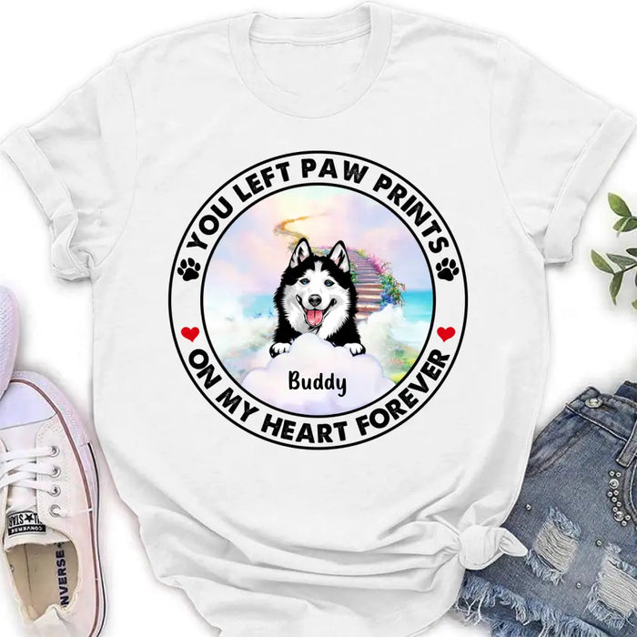 Custom Personalized Pet Shirt/Hoodie - Upto 2 Dogs/Cats - Memorial Gift Idea for Dog/Cat Owners - You Left Paw Prints On My Heart Forever