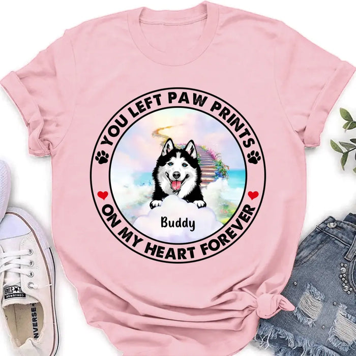 Custom Personalized Pet Shirt/Hoodie - Upto 2 Dogs/Cats - Memorial Gift Idea for Dog/Cat Owners - You Left Paw Prints On My Heart Forever