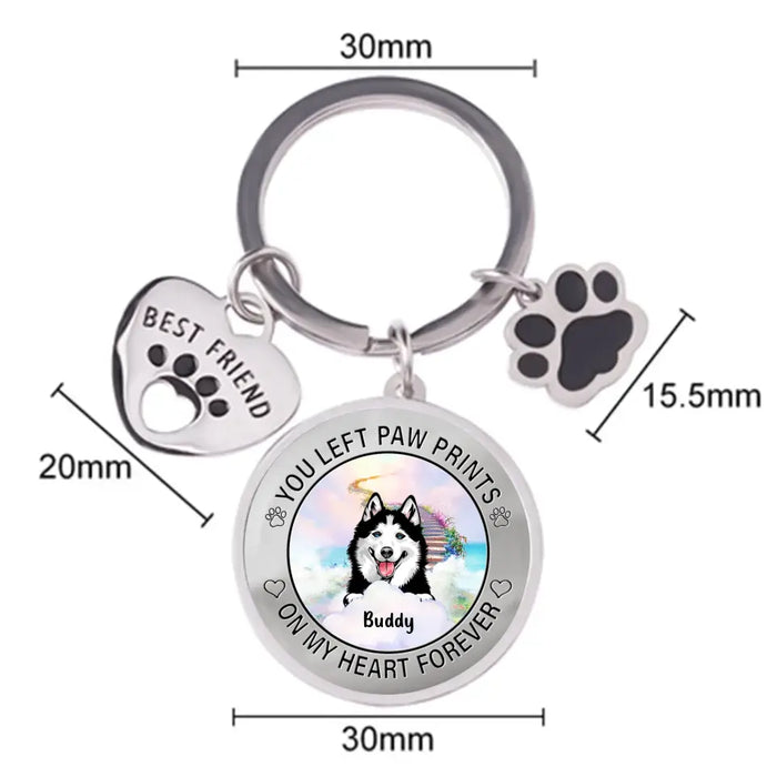 Custom Personalized Pet Keychain Pet Charm - Upto 2 Dogs/Cats - Memorial Gift Idea for Dog/Cat Owners - You Left Paw Prints On My Heart Forever