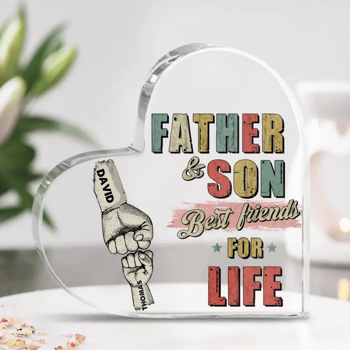 Custom Personalized Father Crystal Heart - Upto 5 Children - Father's Day Gift Idea from Sons/Daughters - Father And Son/Daughter Best Friends For Life