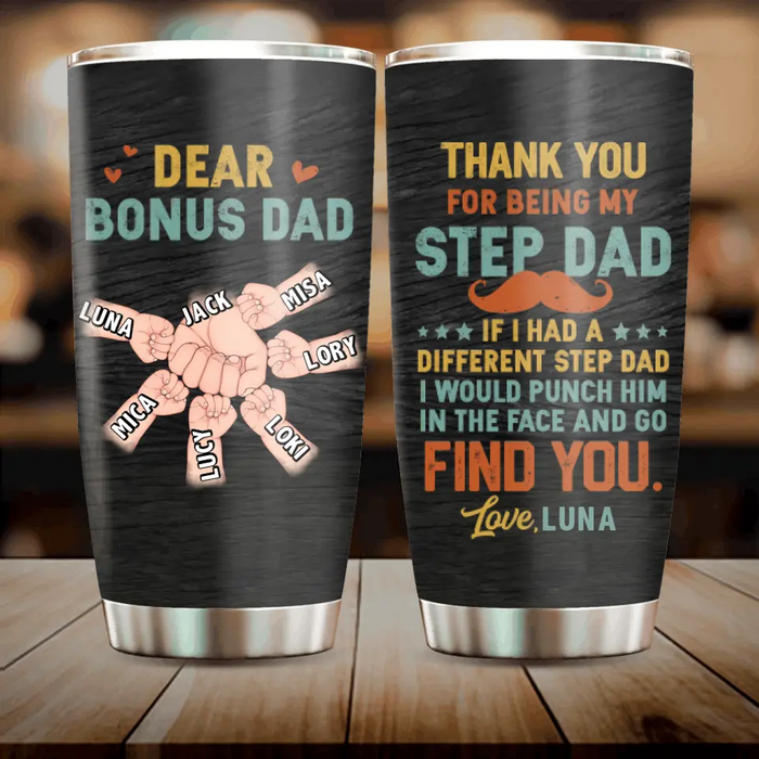 Custom Personalized Bonus Father Tumbler - Gift Idea For Father's Day - Upto 6 Kids