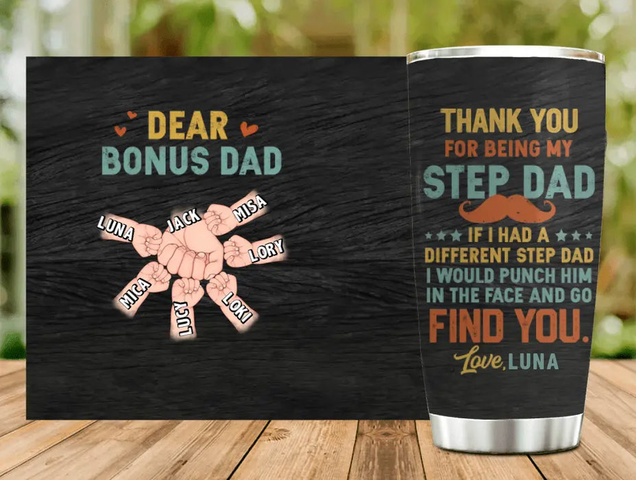 Custom Personalized Bonus Father Tumbler - Gift Idea For Father's Day - Upto 6 Kids