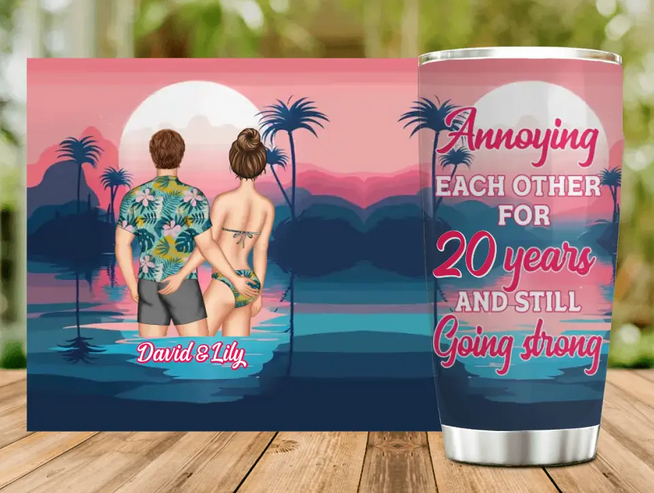 Custom Personalized Couple On Beach Tumbler - Gift Idea For Couple/Mother's Day/Father's Day - Annoying Each Other For 20 Years And Still Going Strong