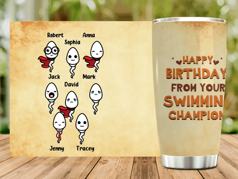 Personalized Happy Birthday Tumbler - Birthday Gift Idea For Dad - Happy Birthday! From Your Swimming Champion!