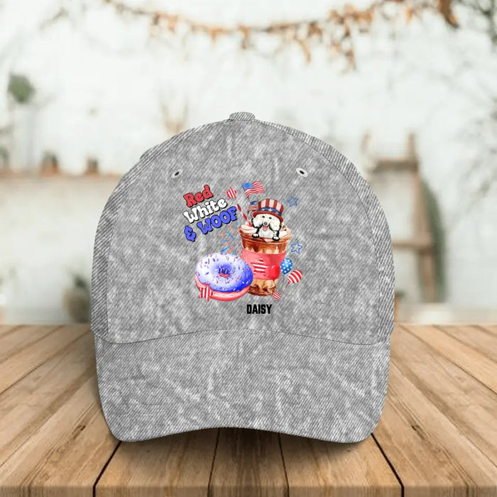 Custom Personalized Dog Baseball Cap - Upto 4 Dogs - Father's/Mother's Day/Independence Day Gift Idea For Dog Lovers - Red White & Woof