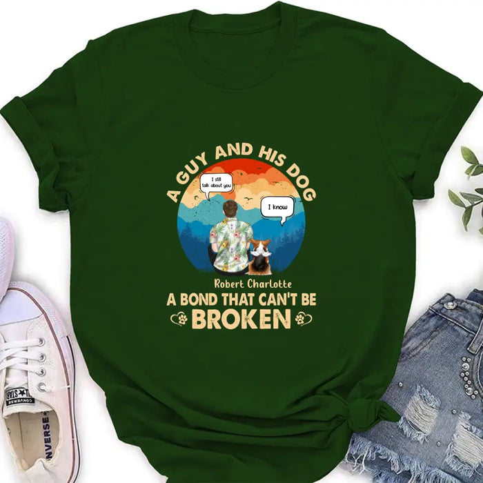 Custom Personalized Dog Dad Shirt/Hoodie - Gift Idea For Father's Day/Dog Lovers - Upto 4 Dogs - A Guy And His Dog A Bond That Can't Be Broken