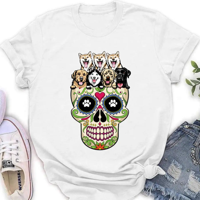 Custom Personalized Sugar Skull Pets T-shirt/Hoodie/Sweatshirt/Sleeve - Gift for Dog/Cat Lovers - Up to 7 Pets