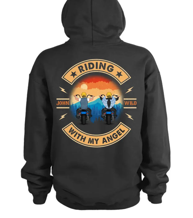 Custom Personalized Riding With Angel T-shirt/ Hoodie - Memorial Gift Idea For Friend/ Bikers