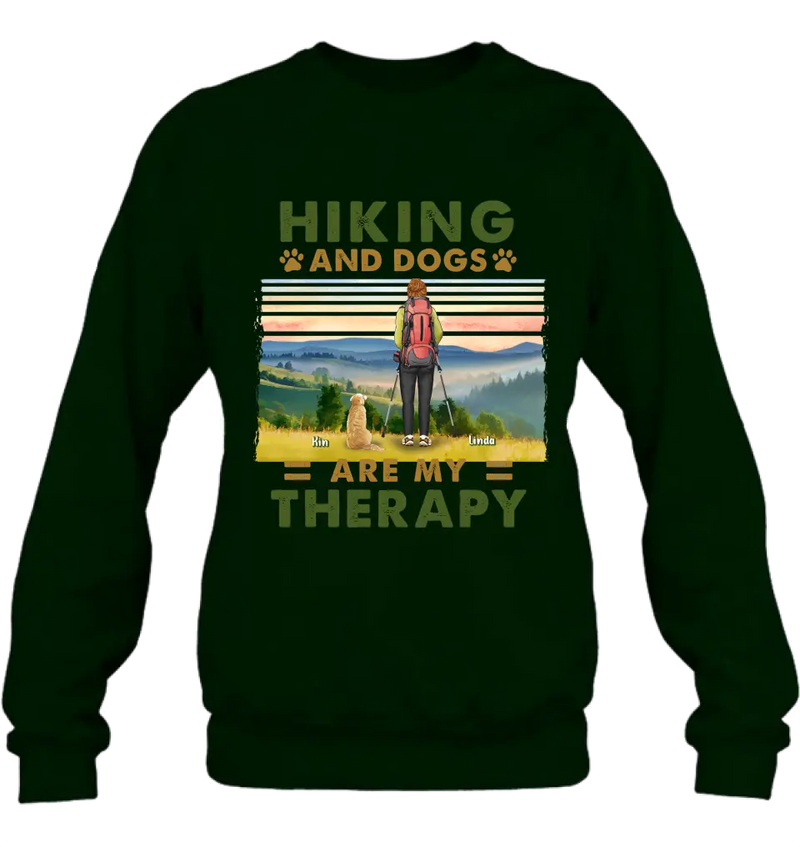 Personalized Solo Hiking With Dogs Shirt - Woman/Man With Up to 4 Dogs - Gift Idea For Hiking Lovers - Hiking And Dogs Are My Therapy