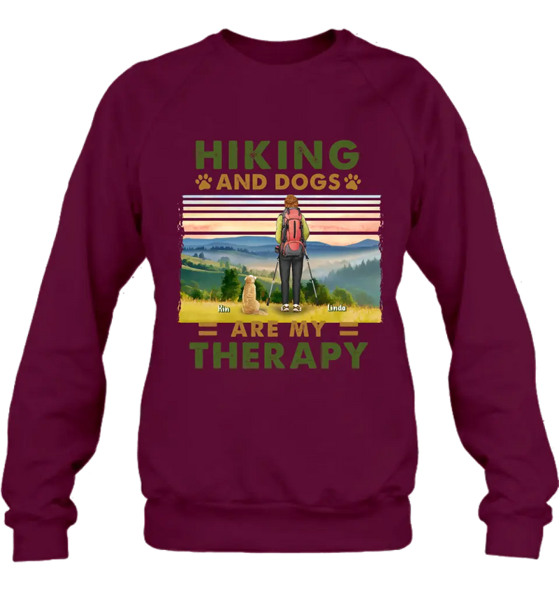 Personalized Solo Hiking With Dogs Shirt - Woman/Man With Up to 4 Dogs - Gift Idea For Hiking Lovers - Hiking And Dogs Are My Therapy