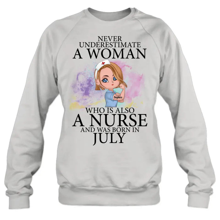 Custom Personalized Nurse Unisex T-shirt/ Hoodie/ Long Sleeve/ Sweatshirt - Gift Idea For Nurse - Never Underestimate A Woman Who Is Also A Nurse