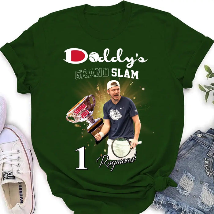 Custom Personalized Daddy Photo Shirt/Hoodie - Upto 4 Children - Father's Day Gift Idea for Tennis Lovers - Daddy's Grand Slam