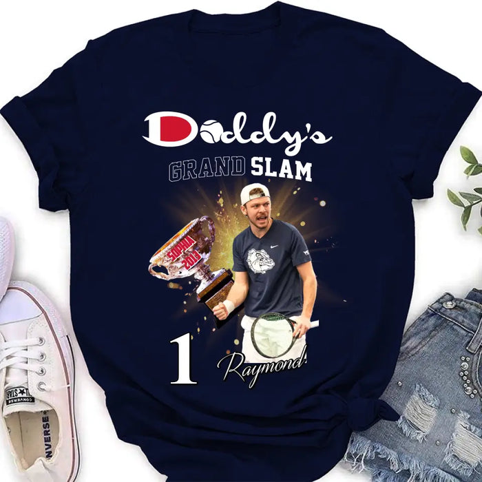 Custom Personalized Daddy Photo Shirt/Hoodie - Upto 4 Children - Father's Day Gift Idea for Tennis Lovers - Daddy's Grand Slam