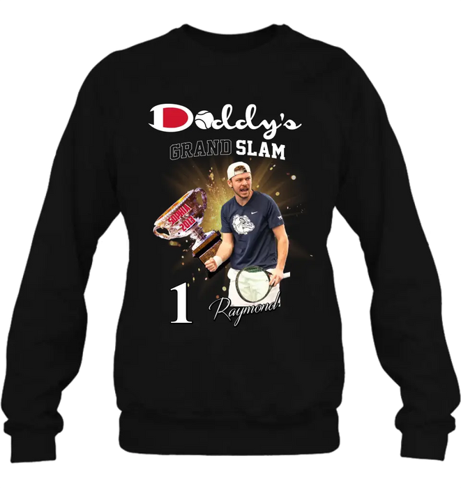 Custom Personalized Daddy Photo Shirt/Hoodie - Upto 4 Children - Father's Day Gift Idea for Tennis Lovers - Daddy's Grand Slam