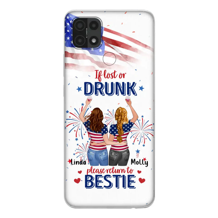 Custom Personalized Friend's 4th Of July Phone Case - Gift Idea For Friends/ Besties/ Sister On Independence Day - Up to 4 Girls - If Lost Or Drunk Please Return To Bestie - Case For Oppo/Xiaomi/Huawei