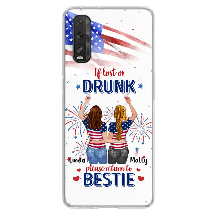 Custom Personalized Friend's 4th Of July Phone Case - Gift Idea For Friends/ Besties/ Sister On Independence Day - Up to 4 Girls - If Lost Or Drunk Please Return To Bestie - Case For Oppo/Xiaomi/Huawei