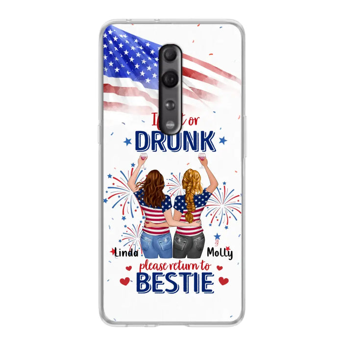 Custom Personalized Friend's 4th Of July Phone Case - Gift Idea For Friends/ Besties/ Sister On Independence Day - Up to 4 Girls - If Lost Or Drunk Please Return To Bestie - Case For Oppo/Xiaomi/Huawei