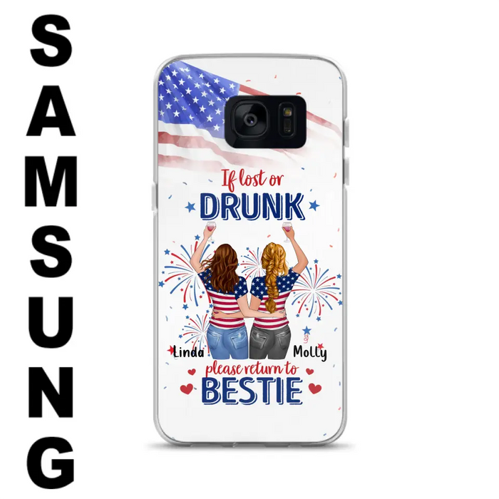 Custom Personalized Friend's 4th Of July iPhone/Samsung Case - Gift Idea For Friends/ Besties/ Sister On Independence Day - Up to 4 Girls - If Lost Or Drunk Please Return To Bestie