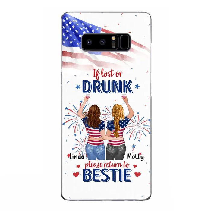 Custom Personalized Friend's 4th Of July iPhone/Samsung Case - Gift Idea For Friends/ Besties/ Sister On Independence Day - Up to 4 Girls - If Lost Or Drunk Please Return To Bestie