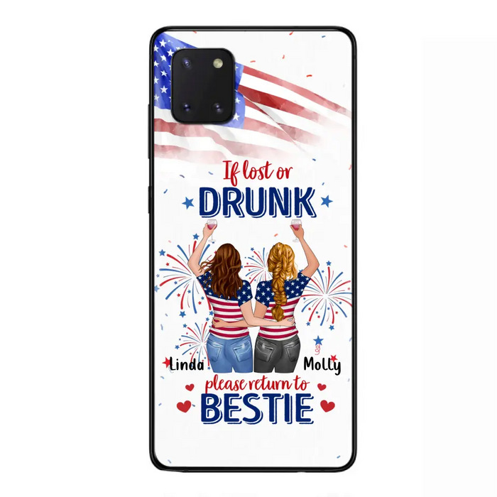 Custom Personalized Friend's 4th Of July iPhone/Samsung Case - Gift Idea For Friends/ Besties/ Sister On Independence Day - Up to 4 Girls - If Lost Or Drunk Please Return To Bestie