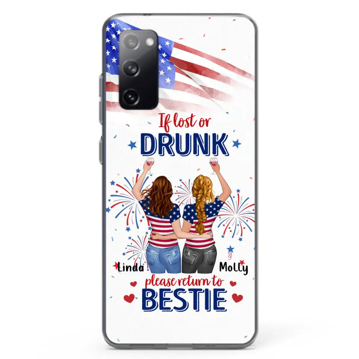 Custom Personalized Friend's 4th Of July iPhone/Samsung Case - Gift Idea For Friends/ Besties/ Sister On Independence Day - Up to 4 Girls - If Lost Or Drunk Please Return To Bestie