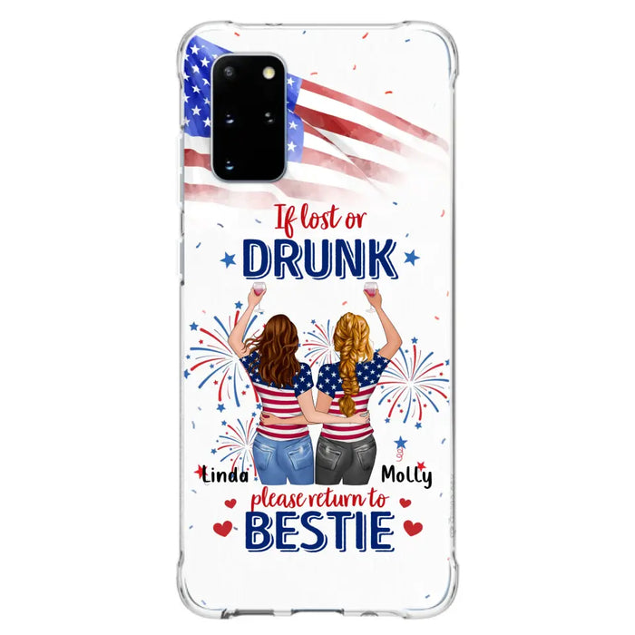 Custom Personalized Friend's 4th Of July iPhone/Samsung Case - Gift Idea For Friends/ Besties/ Sister On Independence Day - Up to 4 Girls - If Lost Or Drunk Please Return To Bestie